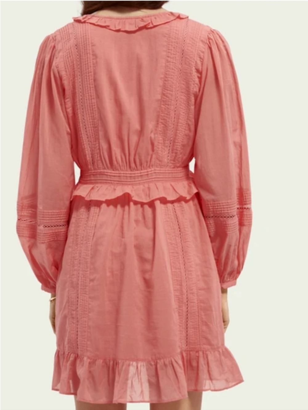 Scotch & Soda Organic Cotton Boho Ruffle Mini Dress XL Pink Button Front - Picture 3 of 10